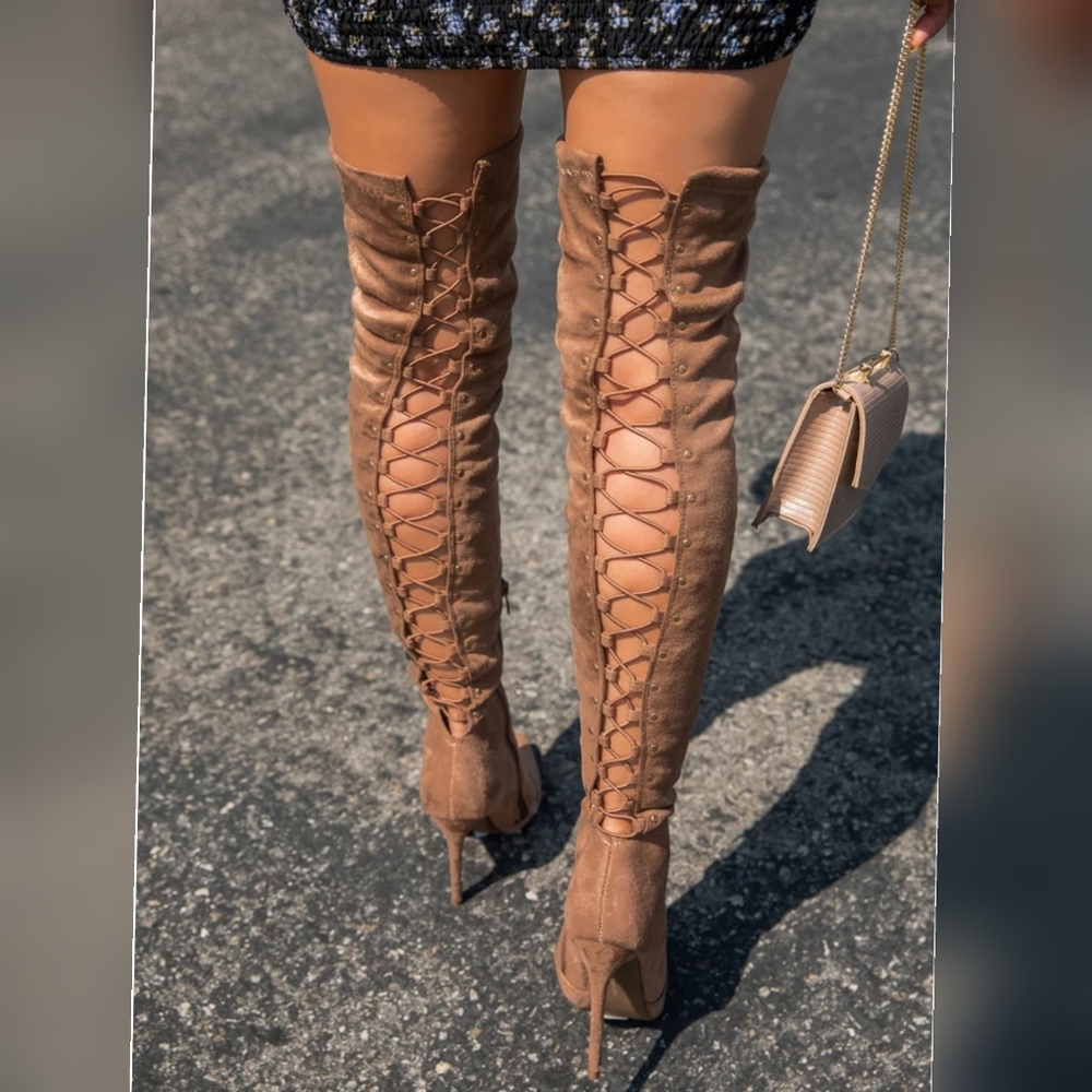 ❤Just In❤ Sexy Night out Boots over Knee toupe - Picture 3 of 6